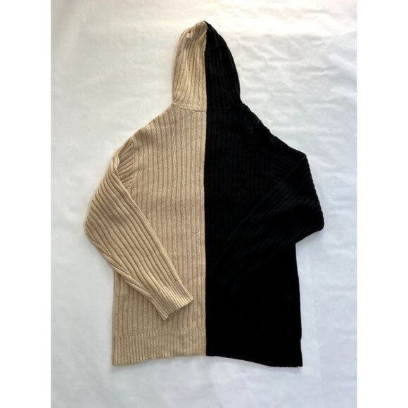 Reuben Oliver Two Toned Ribbed Hoodie in Tan Black - Picture 3 of 4